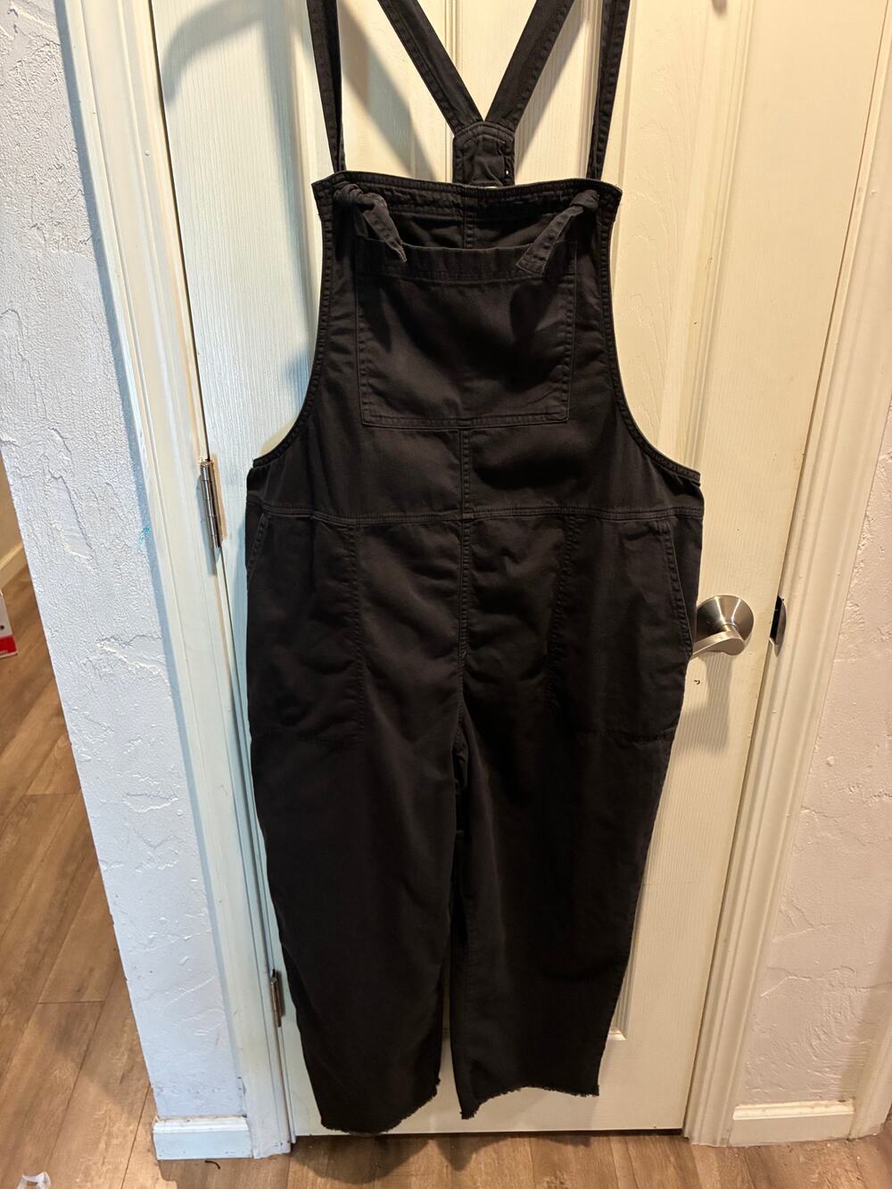 Aerie 100% Cotton Washed Charcoal/Faded Black Corduroy Overalls Raw Frayed Hem